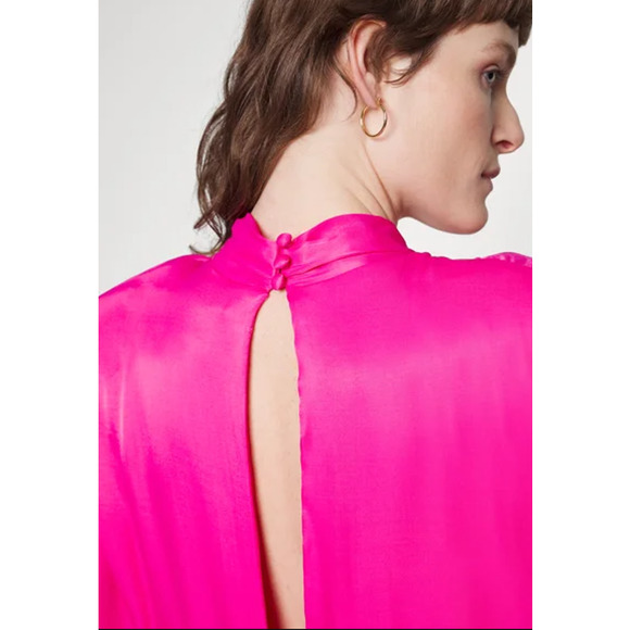 NEW Farm Rio Shoulder Pads Maxi Dress Open Back Viscose Pink Women's Size Medium - Picture 9 of 13